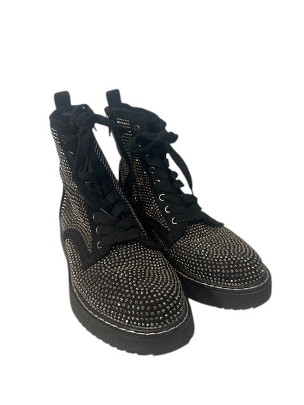 Madden Girl Women’s Black Kurrt Lace-Up Combat Boots with Silver Studs Size 7.5